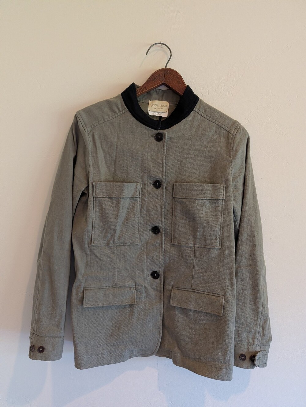Giada Forte Military Chore Barn Coat Khaki & Black Linen Cotton Made In  Italy